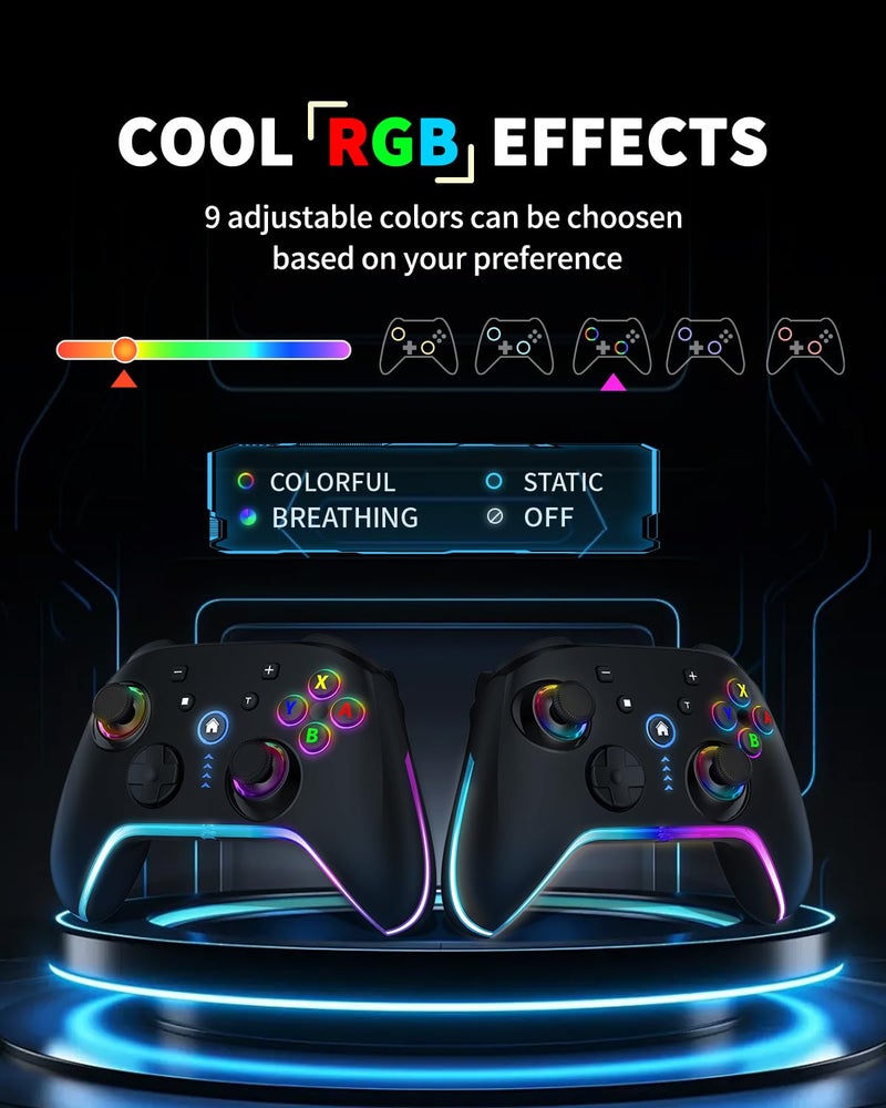 Bcofo Wireless Mobile Game Controller for iOS/iPhone/Android/Cell Phone/Switch/Laptop, Gaming Gamepad with Phone Clip for Gamers, Hall Effect Triggers, Wired PC Control, with RGB LED Lighting/Vibration/6-Axis Gyro/Turbo (Black) - Image 2